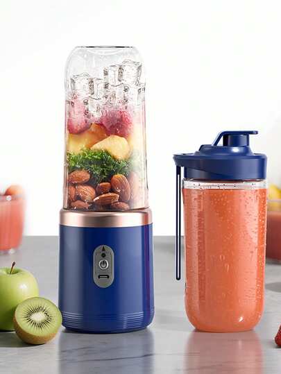 1 pieza de 400ml Exprimidor eléctrico inalámbrico y portátil, Exprimidor de frutas recargable USB-C con 6 cuchillas y doble vaso, Vaso multifuncional para jugos y batidos, Perfecto para verduras, frutas y batidos