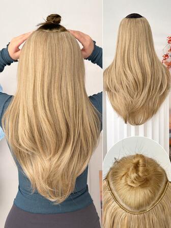 22 Inch Long Golden V-Shaped Heat Resistant Synthetic Fiber Hair Clip, Suitable For Women For Christmas, Halloween, Music Festivals, Parties And Daily Use