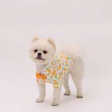 1pc Pet Dog Shirt, Easter Carrot Print With Bowknot Pet Top Tee, Suitable For Small/Medium Dogs & Cats, Easter Themed Pet Apparel, Easter Essential Gift - Yellow - View 6