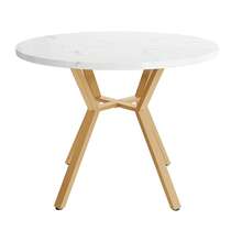 Dining Table And Chair Set (5 Pieces Total), Round Marble Dining Table. Gold Metal Table Legs + 4 Optional Multicoloured Velvet Chairs. - Black - View 4