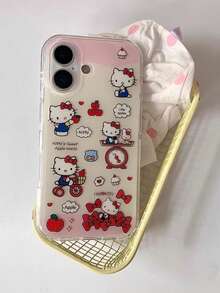 SANRIO 1pc New Fashion Cycling Hello Kitty Bow Apple Strawberry Scale Kitty Cartoon Girly Compatible With IPhone 17 Pro Max 16 Pro Max 15 14 Pro 13 12 11 Minimalist Niche Phone Case, Unique Gift For Girlfriend, Best For Valentine's Day - Multicolor - View 3