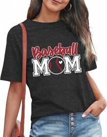 1 Pc Camiseta de Mamá para Mujeres, Camiseta de Mamá de Béisbol, Camisetas de Mamá, Tops Casuales de Manga Corta para Mujeres, Camiseta para Hombres, Estilo Unisex, Camiseta Deportiva, Camiseta de Fiesta, Camiseta de Regalo, Talla S-4XL, 100% algodón, Negra - Negro - Ver 4