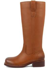 Women's Knee High Boots Comfortable Square Toe Wide Calf Chunky Heel Boots For Women Vintage Slip On Riding Cowboy Boots Women - màu nâu - Xem 8