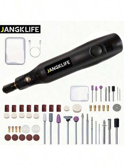  Kit de mini taladro eléctrico y herramienta rotativa JANGKLIFE - Juego de 48 accesorios, con eje flexible, carga USB, 3 modos de velocidad, adecuado para manualidades DIY, artesanía, herramienta multifunción