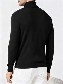 Men's Solid Color Loose Long Sleeve High Collar Sweater, Autumn/Winter - Black - View 2