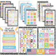 Hadley Designs 16 Educational Posters For Classroom Decor - Kids Learning Posters For Toddlers 1-3, Circle Time Learning Center, Daycare Essentials, Homeschool Posters Preschool, Chalk Playroom Decor(Composition Notebook) - 彩色 - 查看 1