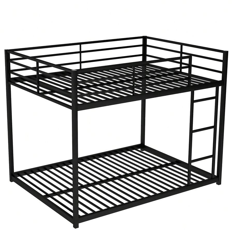 Contemporary Full Over Full Metal Bunk Bed - Low Profile Design With Integrated Ladder, Ideal For Small Spaces 77.2"L X 56"W X 53.7"H - Black - View 1