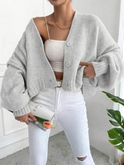 2025 European And American Style Spring/Autumn/Winter New Versatile Loose Short Sleeve Knit Long Sleeve Sweater Cardigan Outerwear For Women