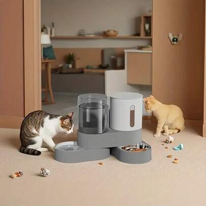 2.6L Water Dispenser & 2.4L Gravity Pet Feeder Set, Durable Plastic, Battery-Free, Heavy-Duty Gravity-Style Food & Water Bowls, Large Capacity - Worry-Free For Travel, Suitable For Indoor/Outdoor Cats & Dogs