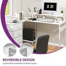 BALCONERA Vintage Brown Corner Desk 130x100x75cm | 4-Tier DIY Storage Shelf + 2 USB & Power Outlets | Home Office & Study - White - View 3