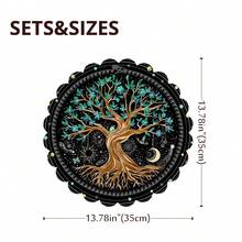 4 Pieces / 6 Pieces / 8 Pieces Kitchen Tablecloths With The "Tree Of Life" Pattern. Round Tablecloths. Round Table Mats. Festival Table Decorations. Seasonal Home Decorations, With A Size Of 13.7 Inches * 13.7 Inches. Round Design. Festival Decorations, Made Of Thick And High-Quality Linen Material. - Multicolor - View 3