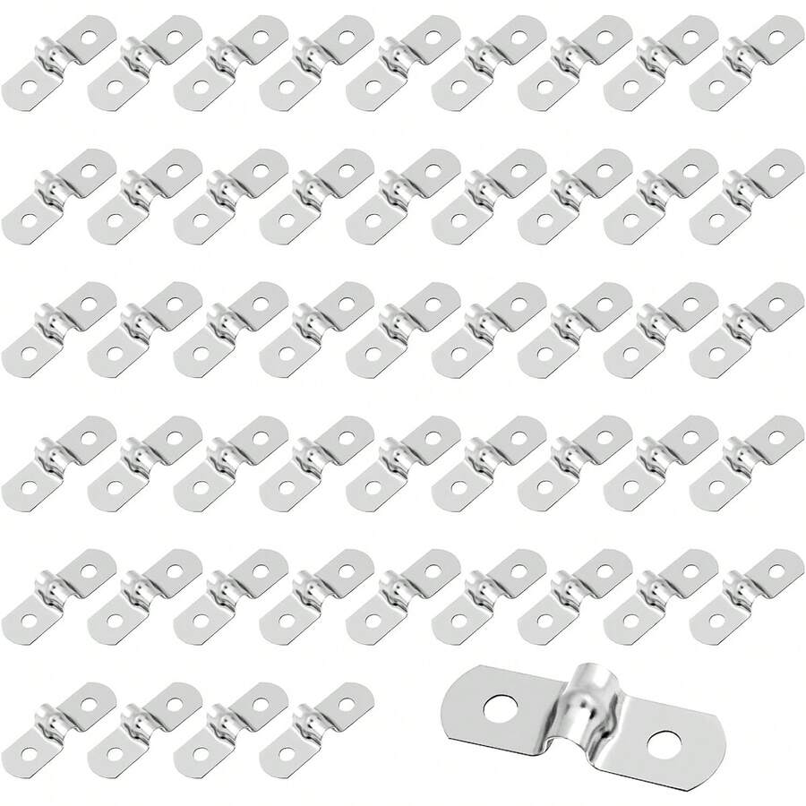 50pcs M5 Double Hole Pipe Clamp U-Shaped Bracket, 304 Stainless Steel Rigid Pipe Clamp, Heavy Duty Pipe Tension Clamp Suitable For 13/64" Diameter Pipes, Hoses, Wires And Cables - Silver - View 1