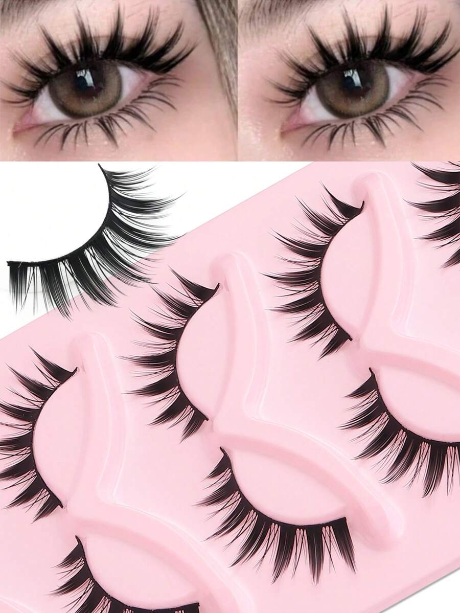 5 PairsManga Lashes Pointed Cat Eye Lashes, Natural Look Anime False Eyelashes Wispy Korean Makeup Eyelashes, Japanese Cosplay Lashes Dramatic Thick Fake Eyelashes Extensions - Spiky Manga Lashes - View 1