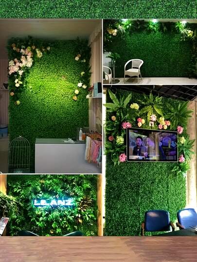 10pcs (25cm*25cm) Interlocking Artificial Green Wall Panels - Faux Plant Fence And Grass Bricks, Suitable For Outdoor Entrances, Indoor Decor, Commercial Spaces (Milan Style)