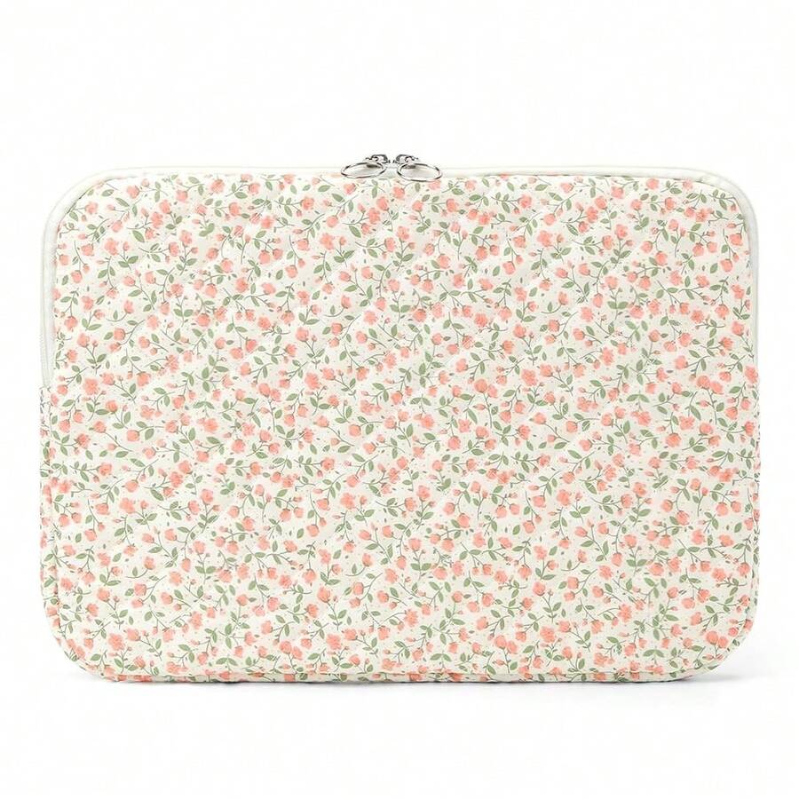 Puffy Laptop Sleeve 13-15.6 Inch Cute Quilted Laptop Protective Case Padded Floral Computer Sleeve For MacBook (B-Pink, 13 Inch) - B-pink - View 1