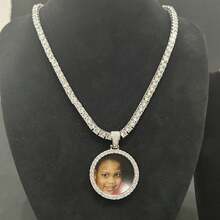 (Customized Items) Customized Small Round Photo Frame, Boy's Custom Photo Pendant, Full Diamond  Copper Jewelry, Custom Unique Necklace. - Nhiều màu - Xem 8