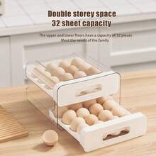 Egg Storage Container For Refrigerator,32 Egg Holder For Fridge,Large Capacity Egg Organizer For Refrigerator,Stackable Container Tray - [Trắng ngọc trai - Hai lớp] - Cơ bản - Xem 2