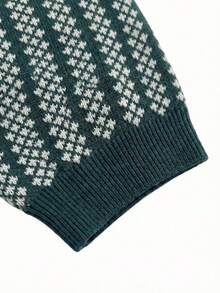 Unisex Casual Loose Striped Polo Collar Knit Short Sleeve Top, Spring/Summer - Green - View 8