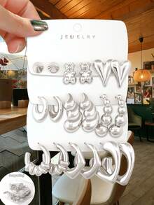 Betykuku 9pairs Fashionable European & American Style Gold Tone Stud Earrings Set, Daily & Party Wear Jewelry Gift For Women & Girls - Gold - View 18