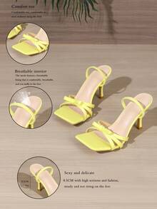 女士黄色高跟鞋，新款夏季简约时尚百搭自信踝带细高跟凉鞋，日常通勤，蝴蝶结装饰，派对约会装扮 - 黃色 - 查看 1