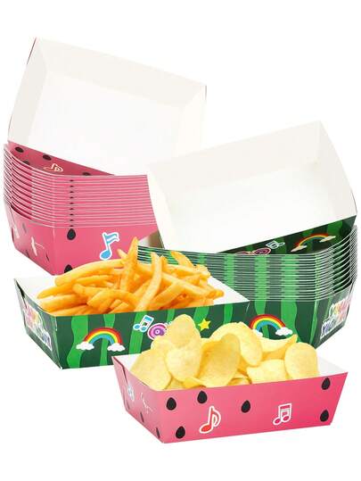 10pcs/20pcs Watermelon Party Paper Plates Watermelon Dessert Shortcake Serving Plates Trays Disposable Summer Pool Food Nacho Boats Snack Bowls For Birthday Party Favors