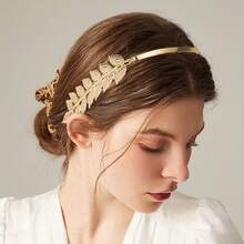 Baroque Style Golden Leaf Headband, Olive Branch Goddess Elegant High Crown Fashion Metal Hair Clip, Bridal Crown Headpiece - Multicolor - View 2
