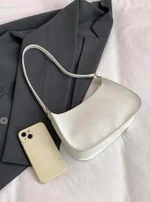 Túi đeo vai tối giản màu trơn, khóa kéo, túi đeo vai hình lưỡi liềm thời trang, túi đeo vai khóa kéo, túi xách giả da màu trơn, quà tặng năm mới lý tưởng, túi màu đỏ tía thời trang. - trắng - Xem 4