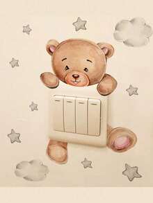 1pc New Cartoon Bear, Giraffe, Star, Elephant, Cloud Switch Sticker, Wall Decal For Bedroom, Living Room Decoration - Multicolor - View 2