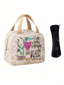Medical Theme Insulated Lunch Bag, Leakproof Insulated Soft Large Lunch Cooler Bag - Reusable Lunch Box, Food Tote Bag, Canvas Lightweight Portable Lunch Storage Bag, Leakproof, Machine Washable, Perfect Gift For Work, Camping, Picnic, School, Travel Or Outdoor Activities, Commemorative Gift, Mother's Day Gift, Suitable For Doctors, Nurses And Medical Environment - Multicolor - View 13