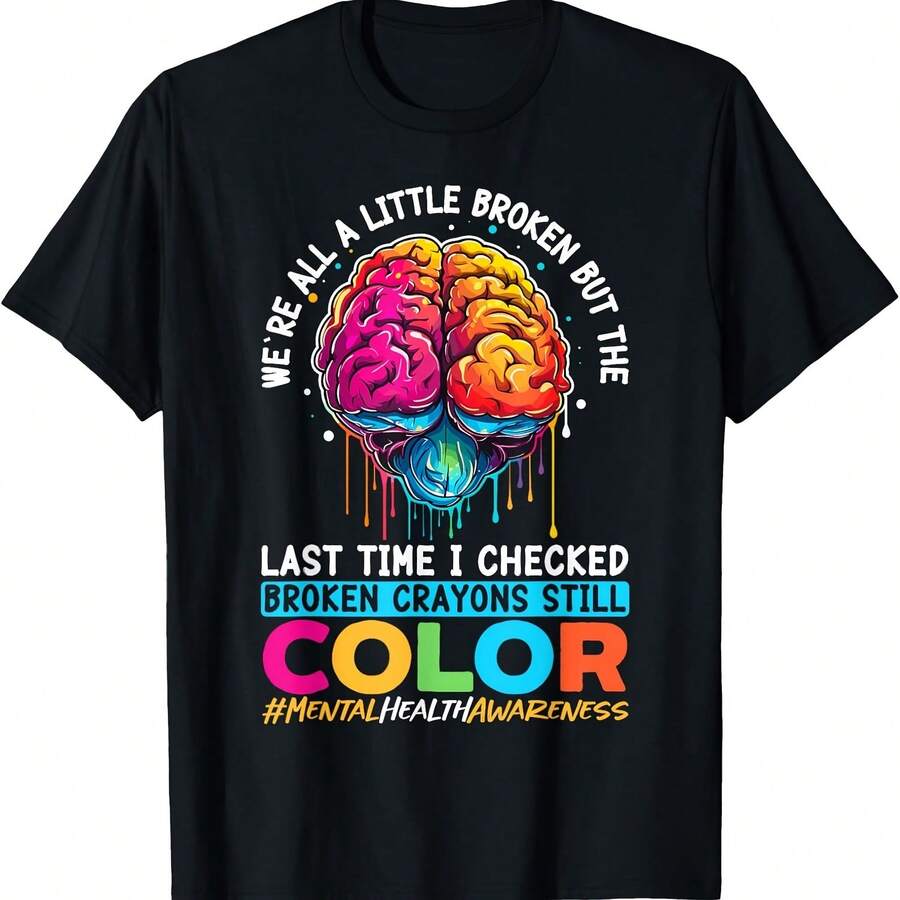 Camiseta con crayones rotos que aún colorean la conciencia sobre la salud mental - Negro - Ver 1