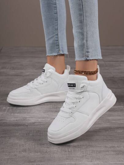 Giày thể thao thường ngày ngoài trời dành cho thanh thiếu niên, giày sneaker đế dày màu trắng đa năng, giày trượt ván cổ cao.