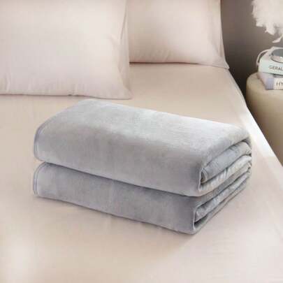 1pc Thick Solid Color Faux Rabbit Fur Fleece Blanket, Soft Plush Fabric, Double-Sided Warm, Versatile Use As Office Nap Blanket, Sofa Throw, Travel Car Blanket, Air Conditioning Blanket, Suitable For All Seasons And Scenarios For Whole Family