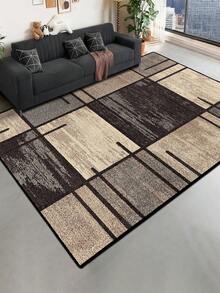 1pc Geometric Textured Pattern Rug, Black White Gray Printed Polyester Rectangular Easy Care Washable Area Carpet, Suitable For Living Room, Hallway, Bedside, Living Space, Bedroom, Office, Kitchen, Farmhouse Home Decor - Multicolor - View 10