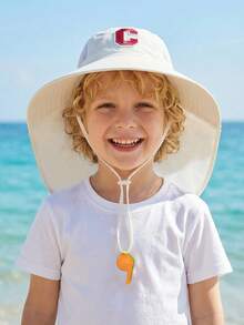 1 pieza Sombrero de chal con bordado de letras A-Z 26, gorra con bordado de letras, sombrero de sol de ala ancha y malla transpirable, silbato, color aleatorio - 1PC - Ver 10