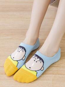 CRAYON SHINCHAN 5 Pairs Women Crayon Shin-Chan Cartoon Pattern Invisible Liner Socks, Non-Slip Low-Cut Design, Breathable Moisture-Wicking, Cute Style For Daily, Commute, Casual Wear - Multicolor - View 4