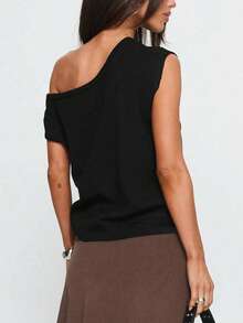 优雅时尚百搭无袖针织女式背心，肩带设计，春夏新品，夏季上衣，夏季穿搭 - 黑色 - 查看 2