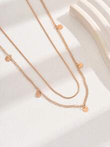 Bộ 2 mặt dây chuyền hình đĩa vàng tối giản kèm dây xích hình rắn, thích hợp để đeo hàng ngày, đi biển, đi nghỉ mát, làm quà tặng cho ngày Valentine, sinh nhật, kỳ nghỉ. - Vàng - Xem 4