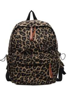 Practical Lightweight Leopard Print Drawstring Backpack Casual Daily Fashion Bag - Khaki - View 9