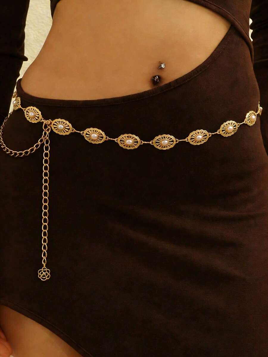 1pc Fashionable Sexy Sunflower Waist Chain, Unique Smiling Face Pendant Body Chain, Versatile Sunflower Waist Chain Body Jewelry Suitable For Women's Daily, Vacation, Party Wear - White - View 1