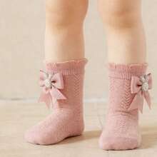 Baby Girl Socks With Bows Soft Pearl Bunny Infant Princess Dress Socks Toddler Ruffle Socks - Rosa - Ver 4