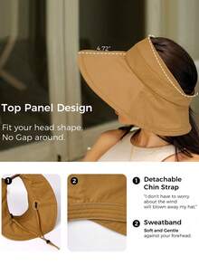 Women's Summer Beach Sun Hat, Wide Brim Foldable UPF 50+ Sun Protection Hat - A - View 4