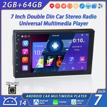 Radio para coche Android 14 de 2DIN de 7 pulgadas, 2+64G, compatible con CarPlay inalámbrico y Android Auto, radio FM, control de volante, sistema de audio multilingüe - 2+64G+CarPlay+Cámara - Ver 1