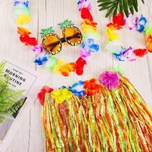 6 Pcs Women's Vibrant Hula Dance Costume Set Tropical Necklace Flower Lei Bracelets Grass Skirt Beach Party Essentials - Multicolor - View 4