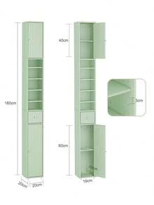 SoBuy Badezimmerschrank Hochschrank Schmal Badschrank für kleine Bäder mit verstellbaren Einlegeböden Platzsparender Badezimmer Schrank für Waschbecken, WC, Waschmaschine, 20x20x180cm BZR34-II-GR - Grün - Übersicht 3