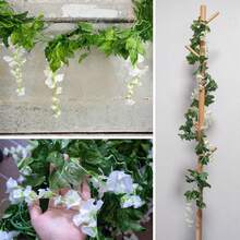 1条6.5英尺（约2米）人造紫藤花藤悬挂装饰，人造白色紫藤花环，丝绸紫藤花圈，适用于婚礼拱门、派对花园、家居装饰、春季装饰、婚礼用品、精美室内装饰、家居装饰、情人节礼物、生日礼物、毕业礼物、户外装饰、花园装饰 - 白色 - 查看 5