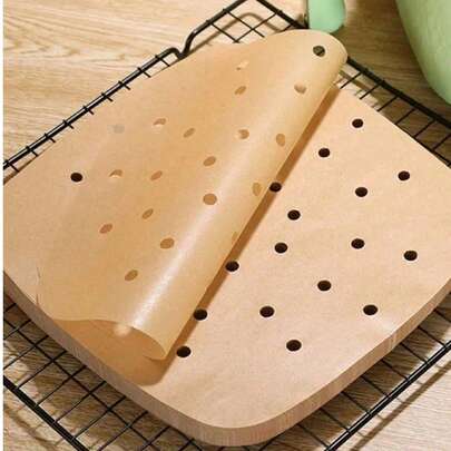 50/100 unidades Láminas de papel para freidora de aire, hojas de papel de hornear cuadradas de 7.5 pulgadas, láminas de papel pergamino desechables con agujeros para freidora de aire, resistentes al calor y antiadherentes, adecuadas para freidoras de aire y vaporeras de bambú, utensilios de cocina esenciales para el hogar, hornear y cocinar diariamente, regalo para el Día de la Madre o Año Nuevo