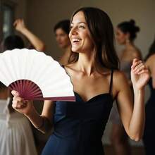 2 Pcs Nylon Cloth Chinese Vintage Fan For Festival Craft Wedding Dancing Decoration Party Favors - Beige - View 6