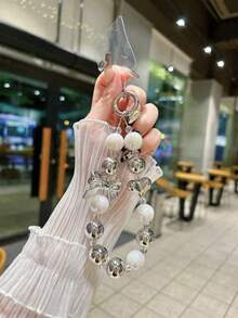 1pc Elegant Silver Bowknot Lanyard, Luxury Minimalist Design Phone Strap, Versatile Wrist Strap, Suitable As Gift For Mother, Family, Friends, Birthday, Holiday - Phone Charm, Key Chain - White - View 7