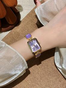 1pc Square White/Grey Bracelet Women's Quartz Watch Exquisite And Elegant Perfect For Daily Wear Birthday Gifts Parties Christmas - Purple - View 6