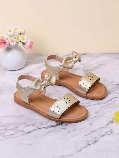 Fashionable Bow Tie Flat One-Strap Sandals For Girls, Suitable For Spring And Summer
